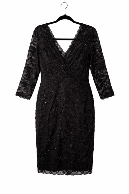 🖤Grace Hill Black Lace Dress Size 20 Sequin Detail 3/4 Sleeve Fully Lined🖤New