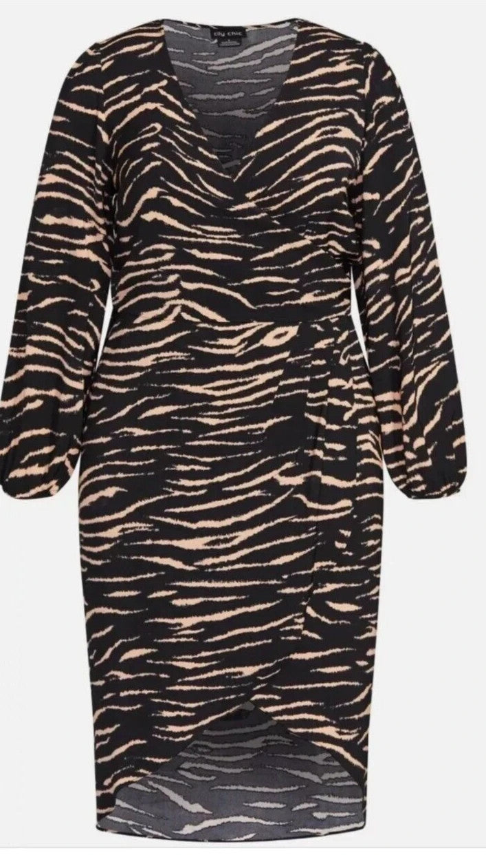 City Chic ✨  Faux Wrap Animal Print Dress ✨  – Brown/Black Size XXL 24 RRP $149