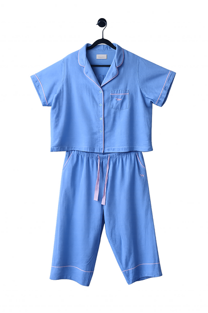 Peter Alexander Light Blue Linen Cotton Pyjama Set Womens Size 2+ (22-24) As New