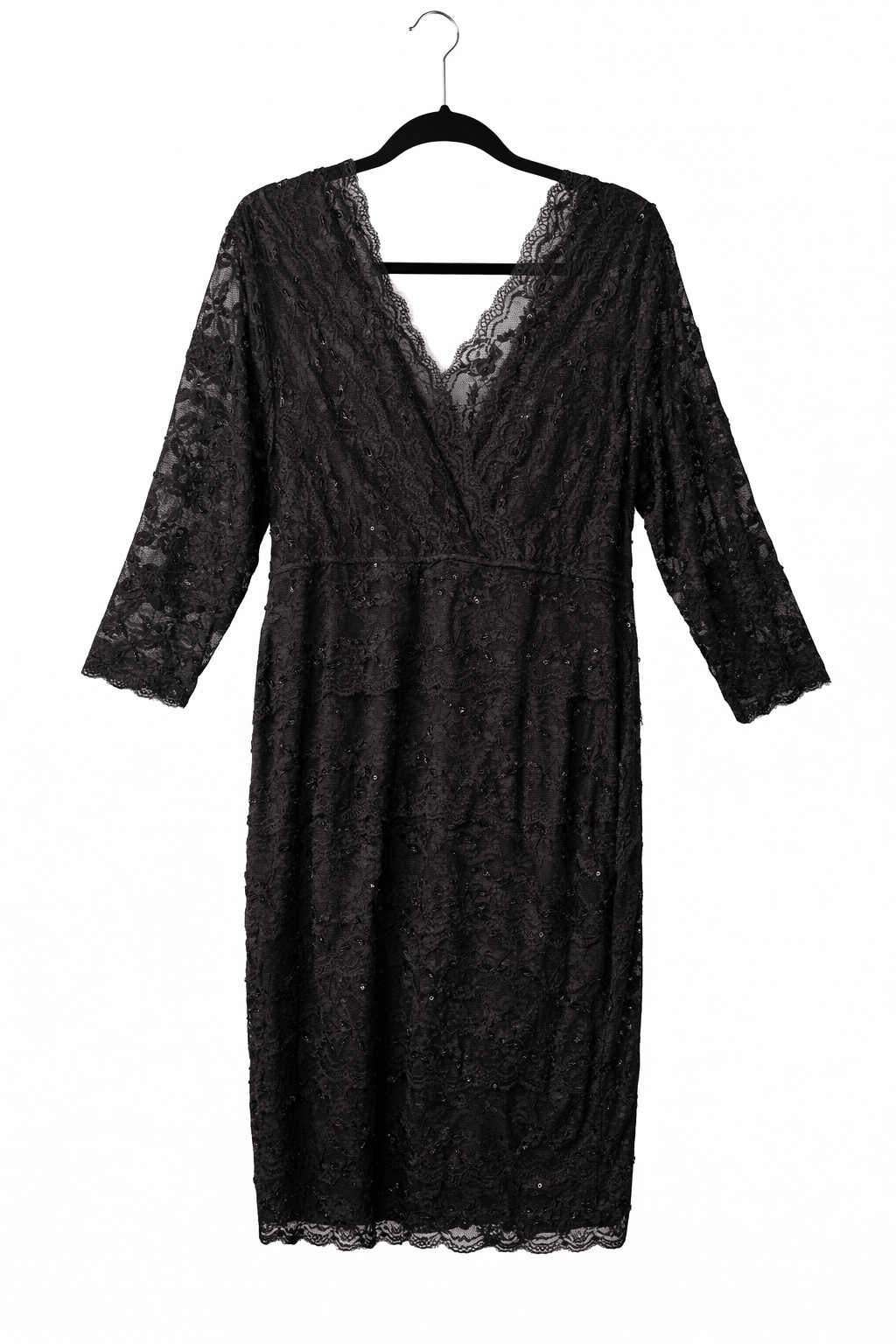 🖤Grace Hill Black Lace Dress Size 20 Sequin Detail 3/4 Sleeve Fully Lined🖤New