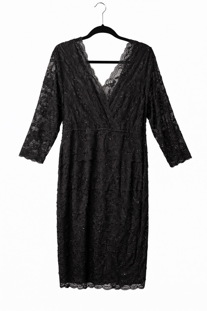 🖤Grace Hill Black Lace Dress Size 20 Sequin Detail 3/4 Sleeve Fully Lined🖤New