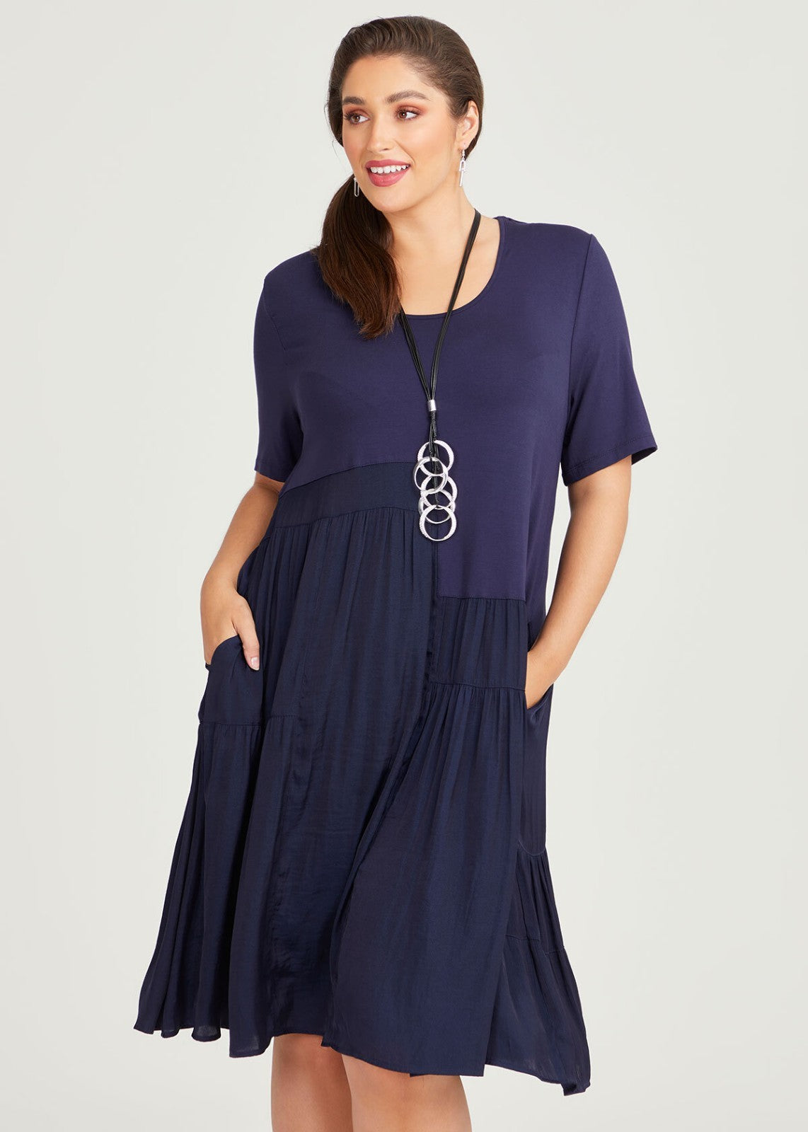 TAKING SHAPE Luxe Tier Natural plus size 22 Navy Midi Dress RRP$ 160