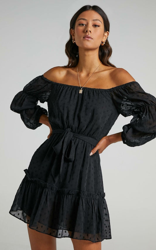 Showpo Party Life Off Shoulder Mini Dress Black Size Size 18 NEW RRP $120