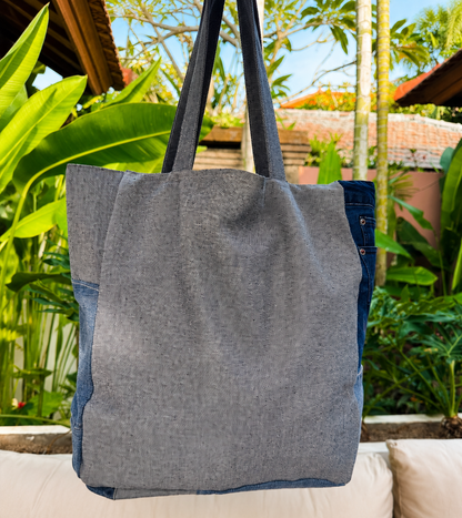 ⭐ Upcycled Denim Tote Bag -Nerdy Dirty Inked & Curvy – Handmade Eco-Friendly NEW