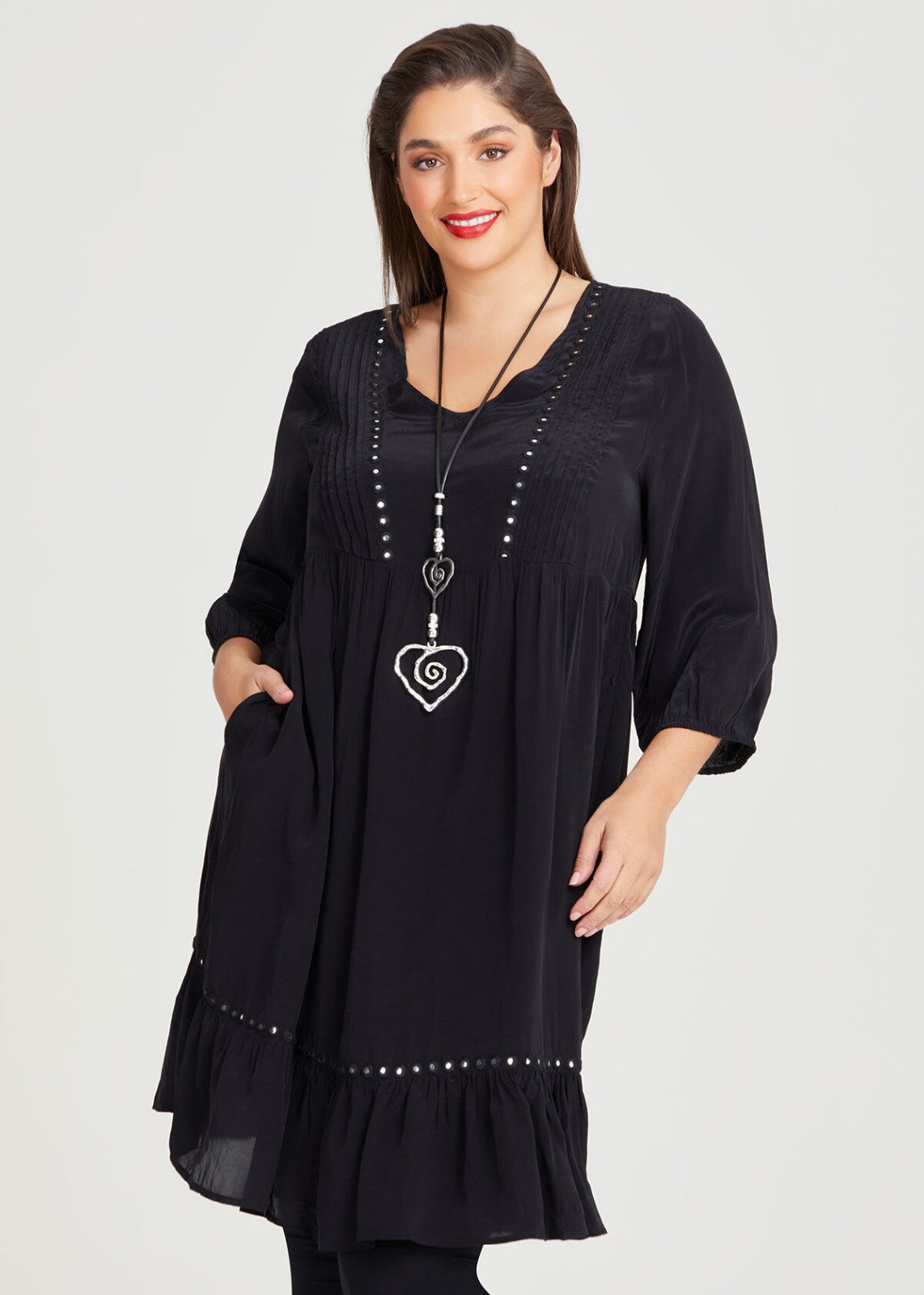 Taking Shape Natural Albertine Tier Tunic in Black Plus Size 16 RRP $160