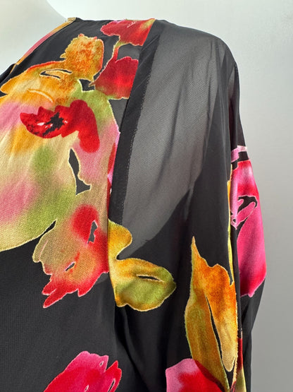 Taking Shape Bouquet Satin Burnout Top Plus Size 14 Floral Blouse 🖤 Stunning 🖤