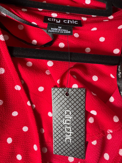 City Chic Fresh Spot Top M 18 Red Polka Dot Peplum Wrap Top Plus Size BNWT