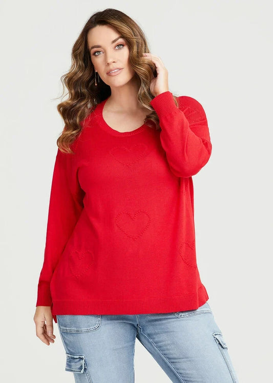 Taking Shape Love Heart Jumper in Lava Red - Viscose/Cotton RRP $99 ❤️ NEW ❤️