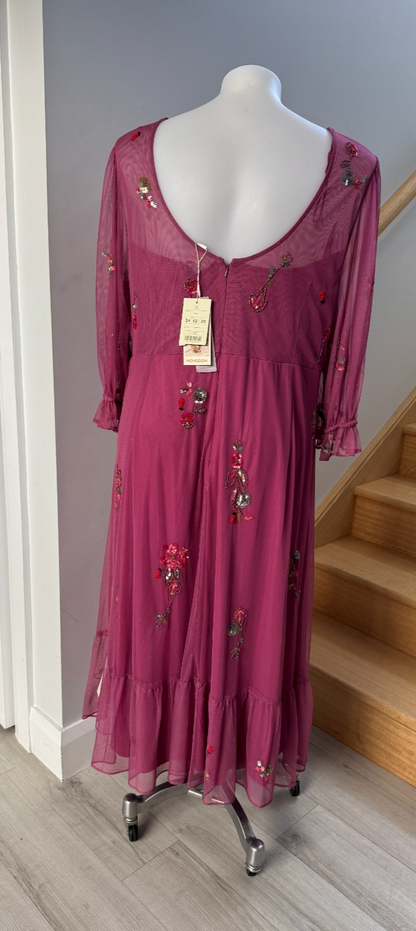 Monsoon London Sabrina Embellished Midi Dress Pink Beaded New with Tags RRP $270