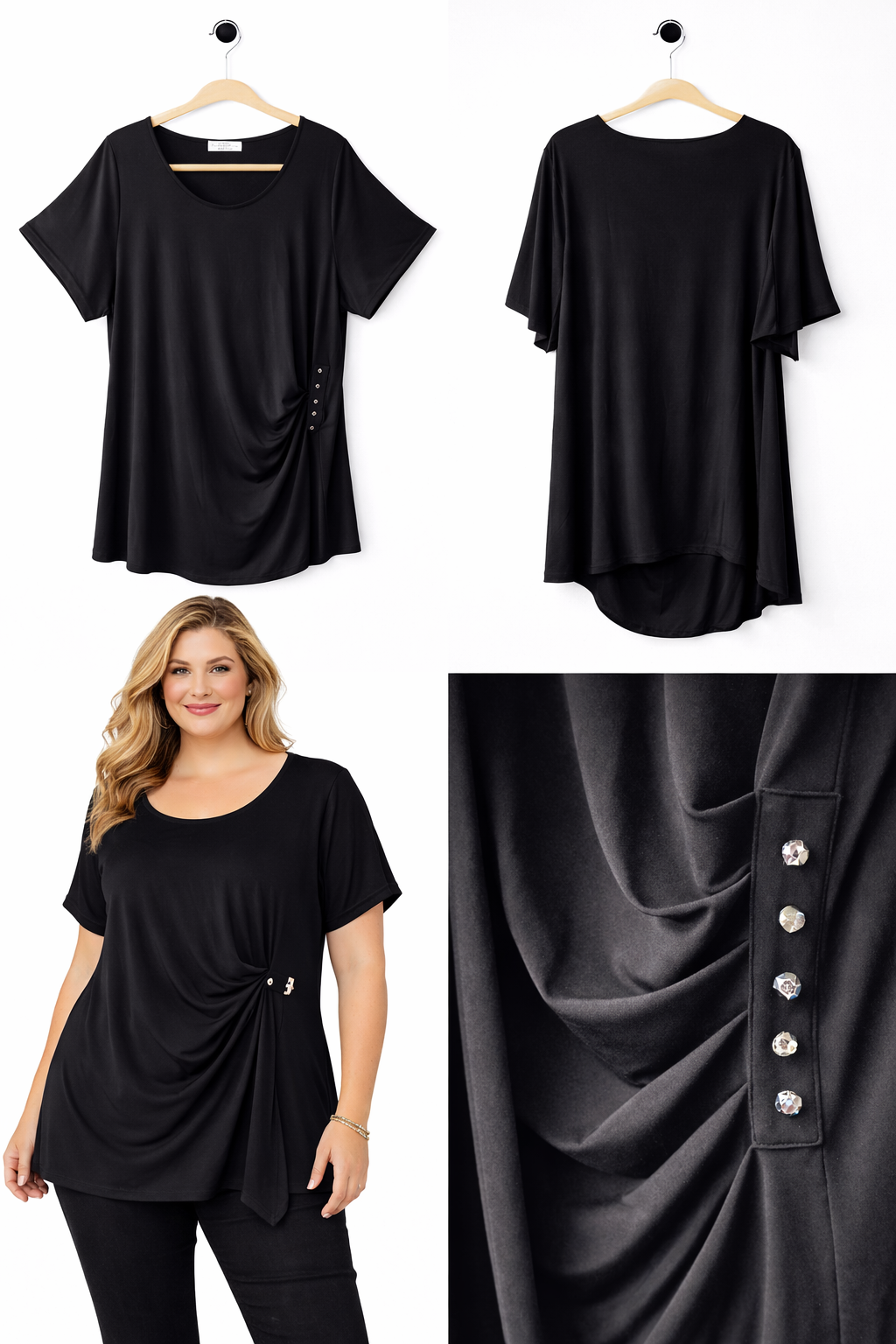 🖤 Taking Shape Top Plus Size XL (22-24) Black Drape Rinestone Detail NWT 🖤
