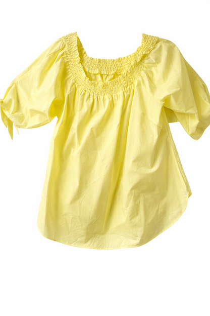 City Chic Plus  Yellow Off Shoulder Top Smocked Neck Cotton Blend Size M (18)