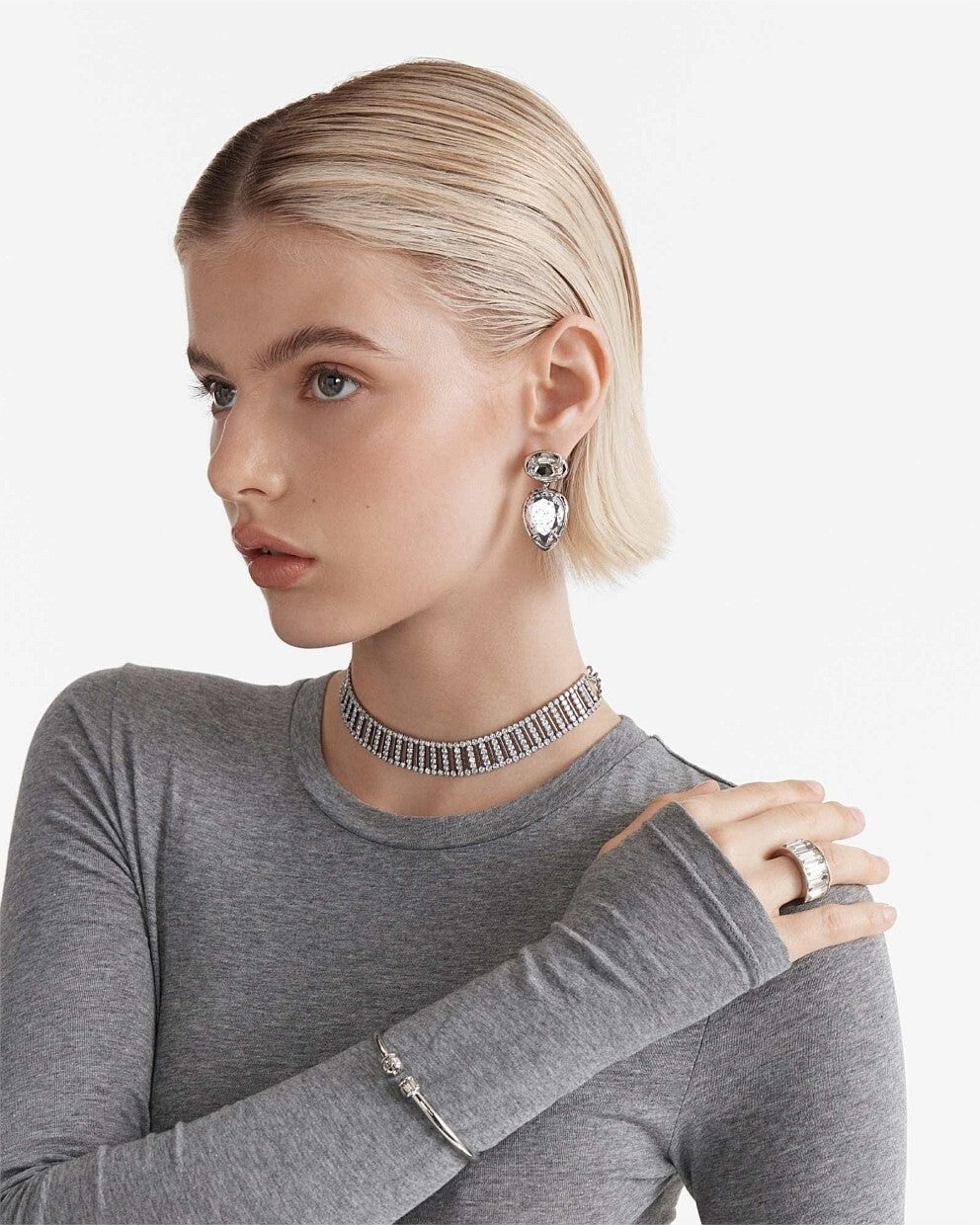 MIMCO Earrings Reflective Drop Silver Crystal Silver Tone New Genuine RRP $99