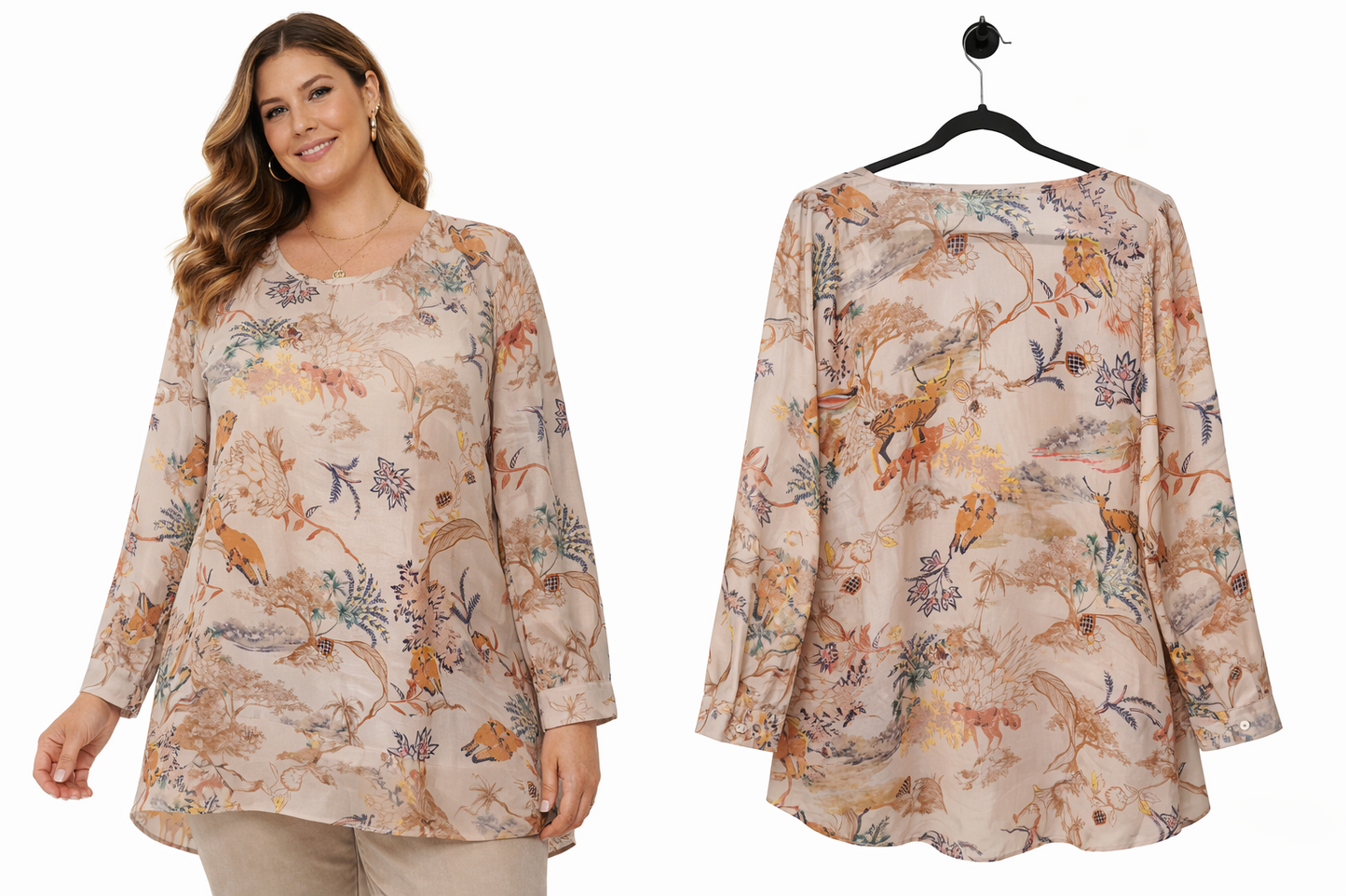 🌿 City Chic Botanical Blouse Plus Size M 18 HiLow Hem Cuffed Sleeve RRP $70 New