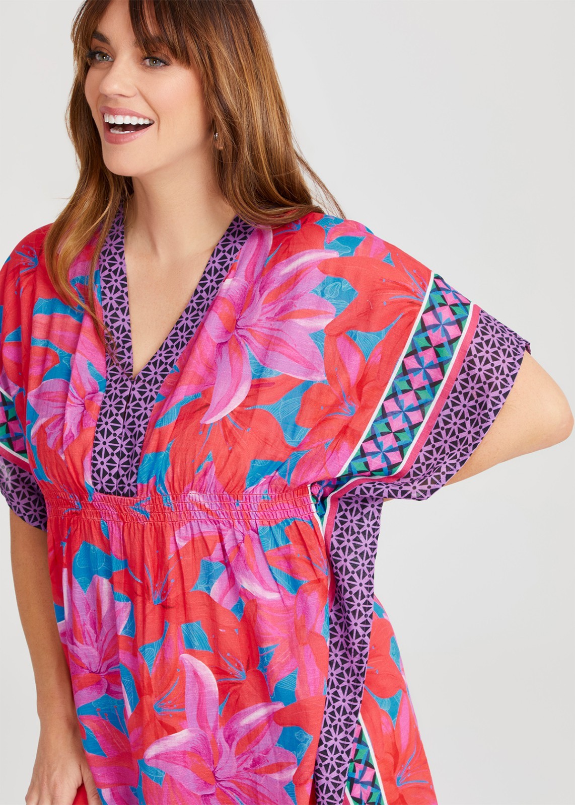 Taking Shape Long Printed Poncho Plus Size 14-18 Bright & Cool for Summer RRP$90