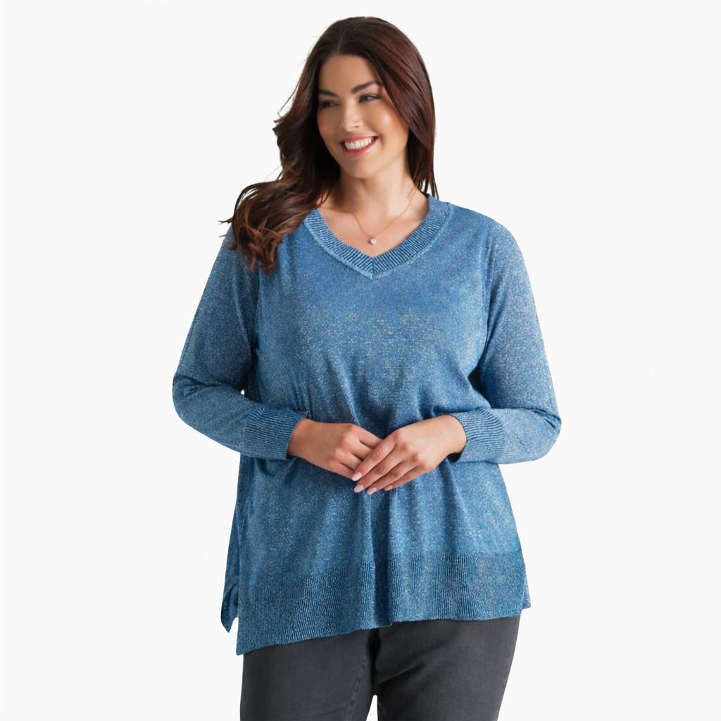 BEME Lurex Long Sleeve Knit Top Plus Size 20 (L) Blue New RRP $95 🌟 Stunning🌟