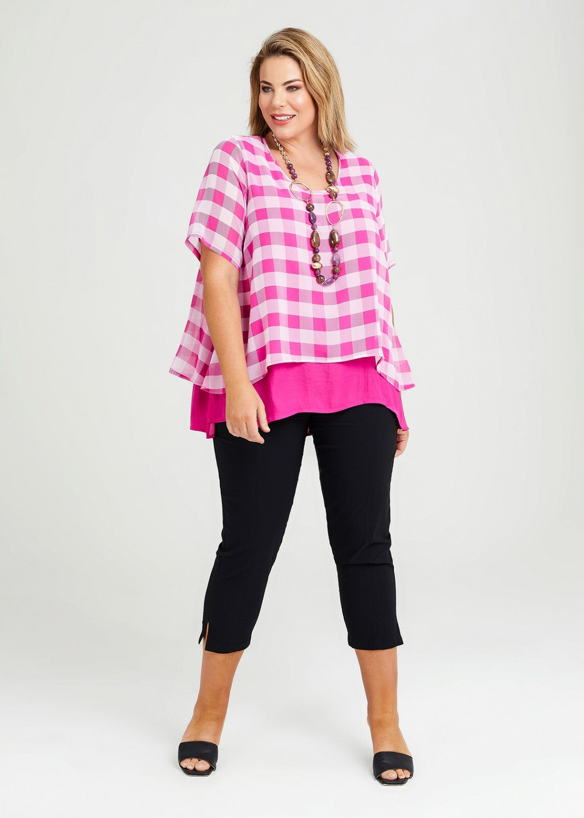 Taking Shape Pink & White Check Overlay Luxe Top Size 12 Plus BNWT RRP$169