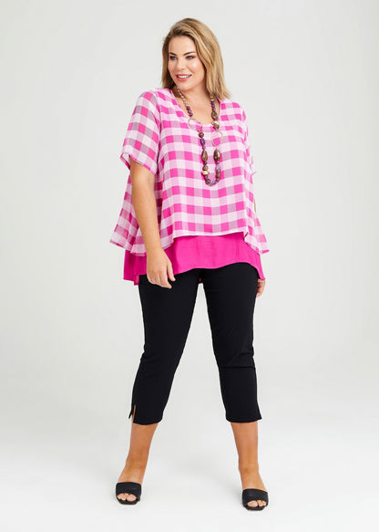 Taking Shape Pink & White Check Overlay Luxe Top Size 12 Plus BNWT RRP$169