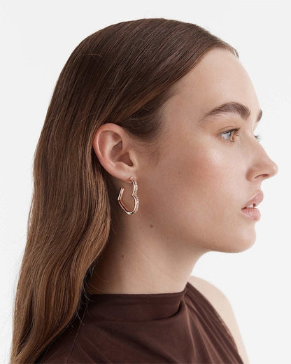 Mimco Passionate Heart Hoop Earrings Genuine NEW-  Rose Gold  & Crystals RRP $80