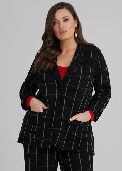 Taking Shape Bristol Blazer in Black/White Ponte with pockets 20-22 New RRP $199