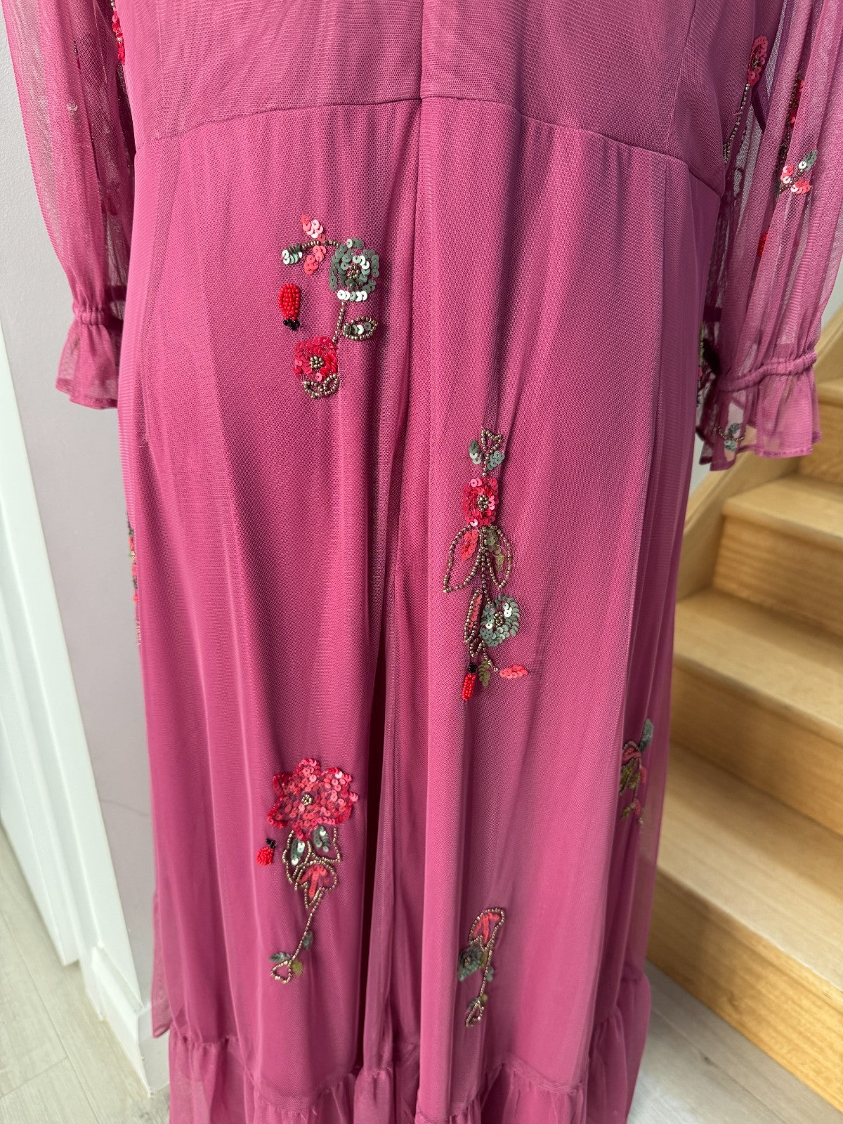 Monsoon London Sabrina Embellished Midi Dress Pink Beaded New with Tags RRP $270