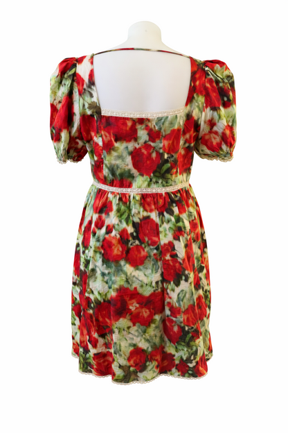 City Chic Avie Dress Floral Rose Print Puff Sleeve Dress Plus Size L 20 as New