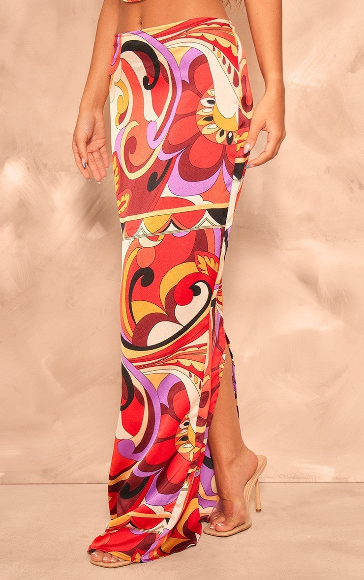 PrettyLittleThing Satin Mid Rise Maxi Skirt & Halter Top Set AU 10 NEW RRP $99