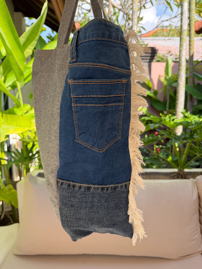 ⭐ Boho Retro “Flower Child” Upcycled Denim Tote Bag – Handmade Eco-Friendly -NEW