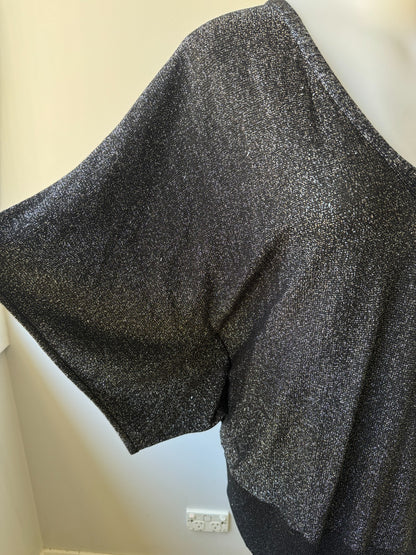 City Chic Black/Silver  Metallic Lurex Knit Top/Dress Size XL 22 Shimmer Party
