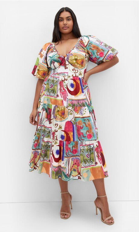 City Chic Simona Print Cotton Dress Size 20 L As New Stunning  ⭐RRP $160 ⭐