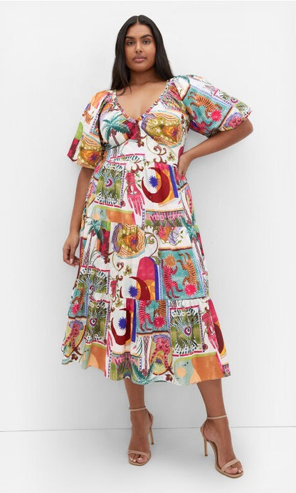 City Chic Simona Print Cotton Dress Size 20 L As New Stunning  ⭐RRP $160 ⭐
