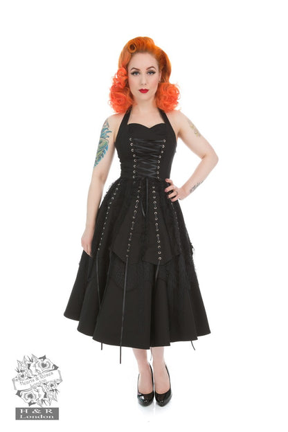 Hearts & Roses London Black Gothic Tiered Halter Dress 14 As New