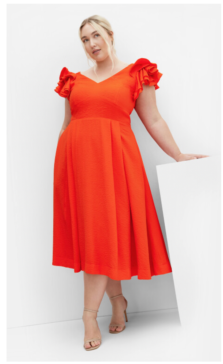 City Chic Carla Ruffle Midi Dress Plus Size XL 22 Bold Flare Satin Lined