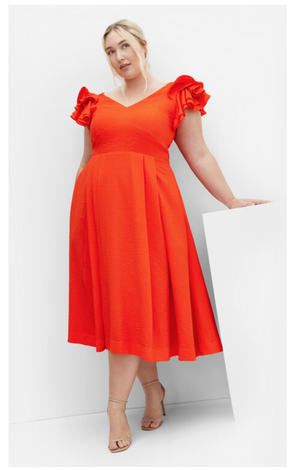 City Chic Carla Ruffle Midi Dress Plus Size XL 22 Bold Flare Satin Lined