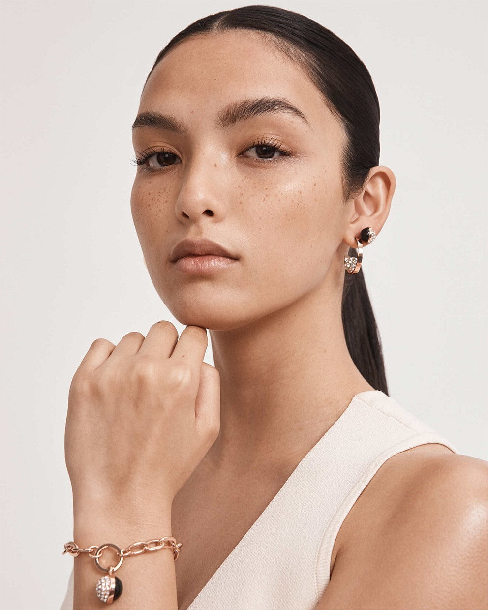 Mimco New Genuine Carnaby Hoop Rose Gold & Black Earrings + Dust Bag RRP $89.90