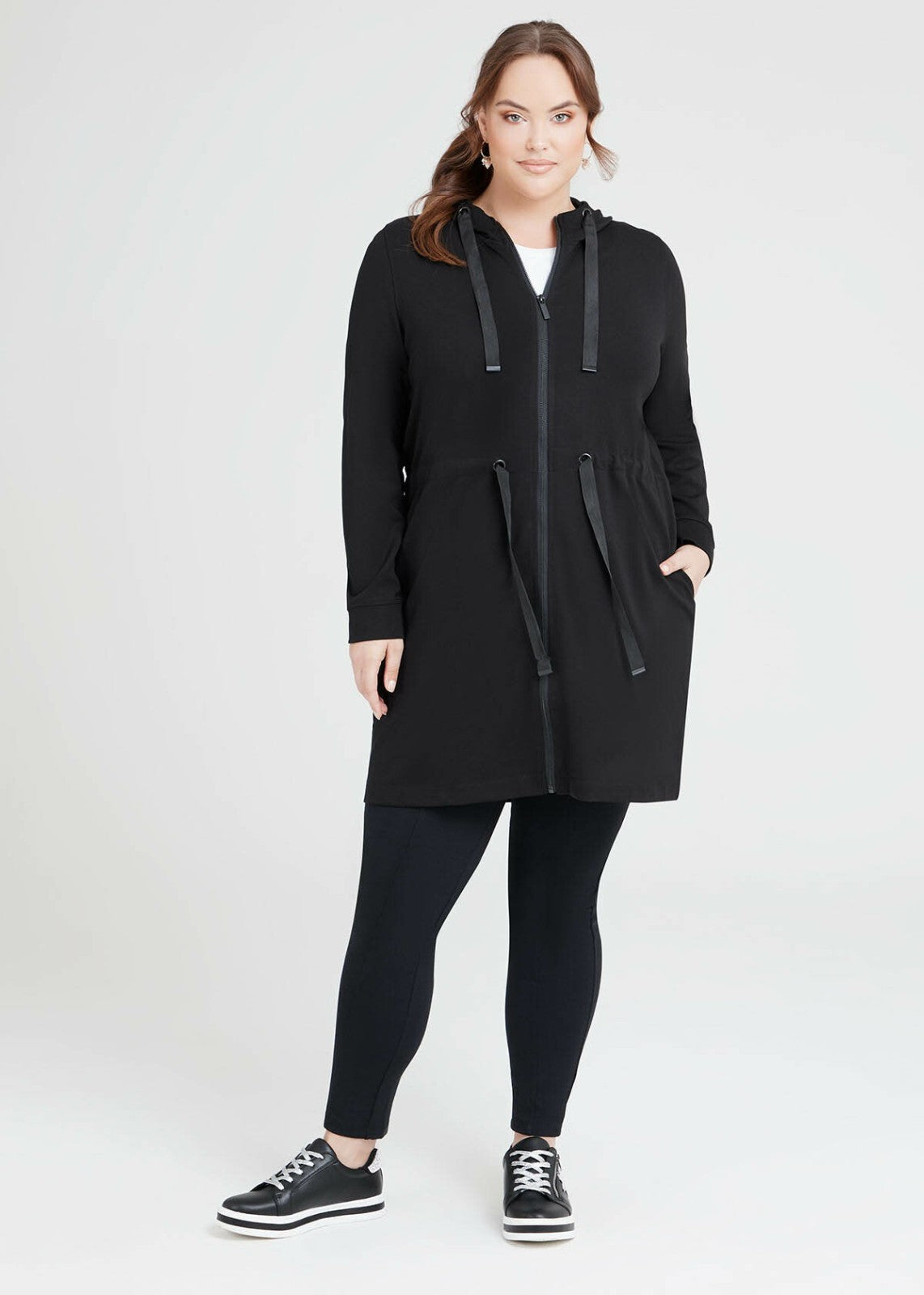 Taking Shape Bamboo Ponte Hooded Long Jacket PLUS SIZE S (14-16) New RRP $170