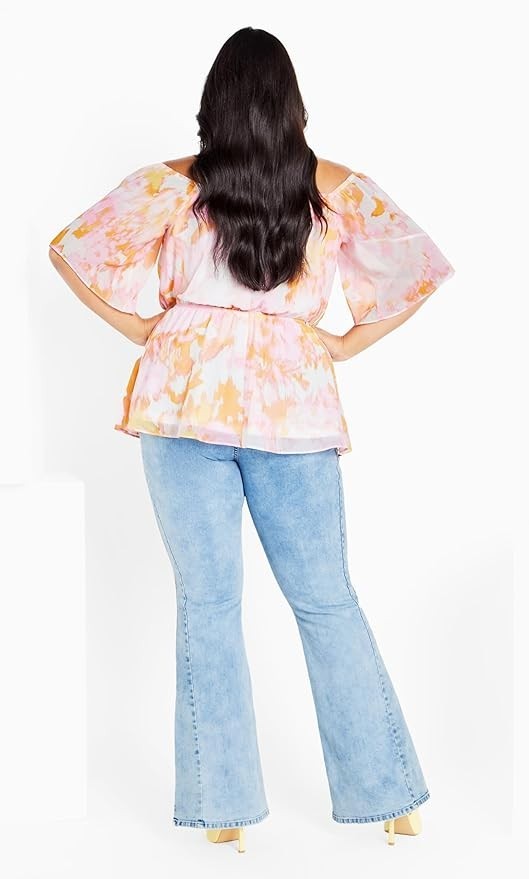 City Chic Ladies Adelina Cold Shoulder Top Sunset Plus Size 18 New RRP 100