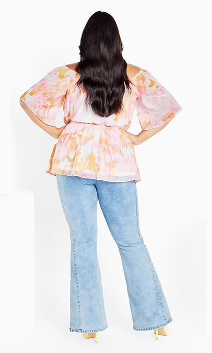 City Chic Ladies Adelina Cold Shoulder Top Sunset Plus Size 18 New RRP 100