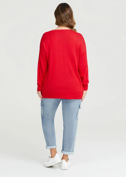 Taking Shape Love Heart Jumper in Lava Red - Viscose/Cotton RRP $99 ❤️ NEW ❤️