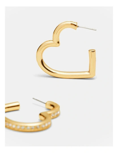 Mimco Passionate Heart Hoop Earrings Genuine NEW-  Gold  & Crystals RRP $80