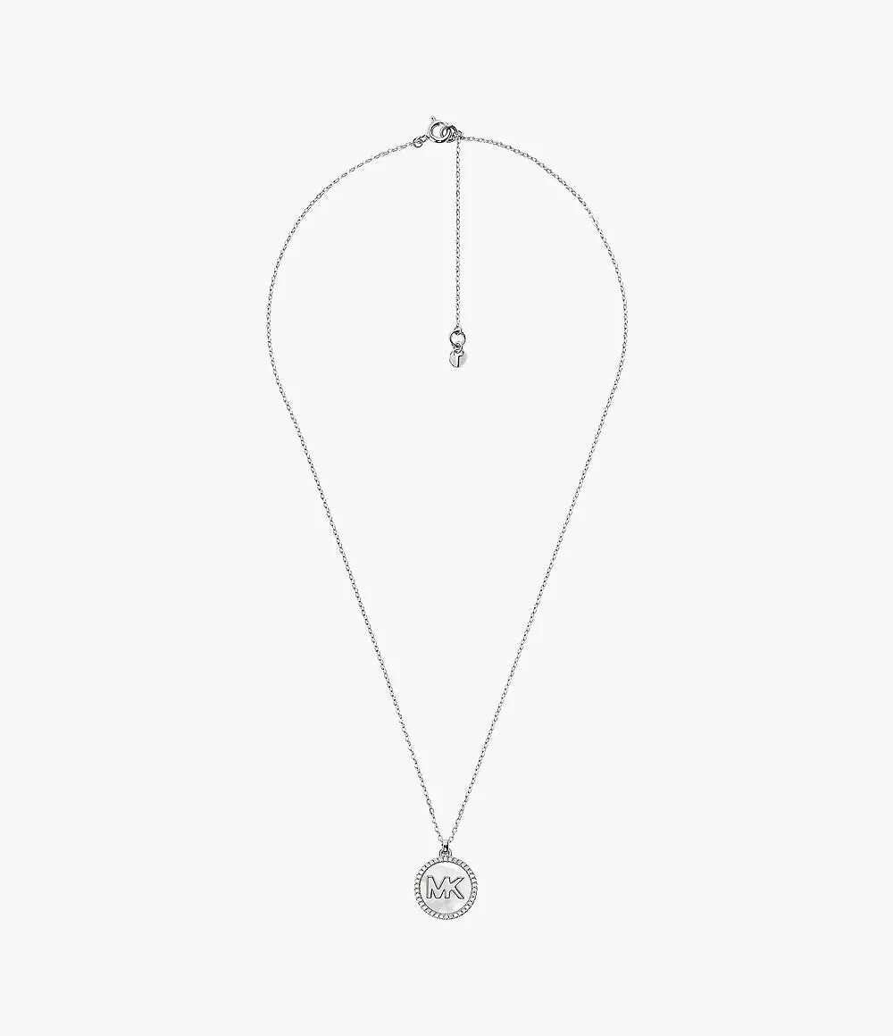 Michael Kors MK Pavé and Mother-of-Pearl Logo Pendant Necklace Gen New RRP $325