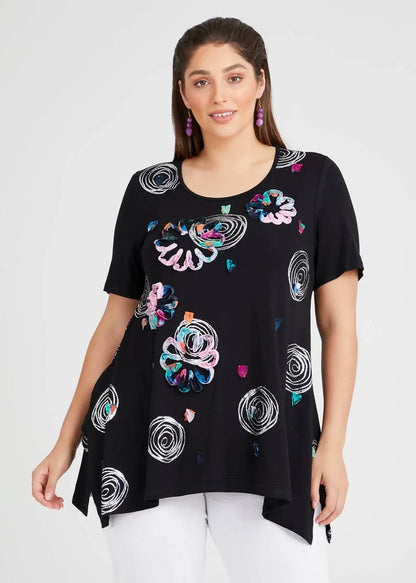 Taking Shape Natural Swirl Applique Top in Black XXS 12-14 New  RRP $120
