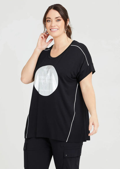 Taking Shape Bamboo Silver Foil Print Top Plus Size XS (14-16) New RRP 109