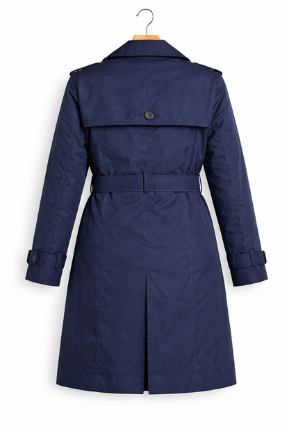 Tommy Hilfiger Navy Trench Coat Ladies XL Classic Double Breasted Belted Coat