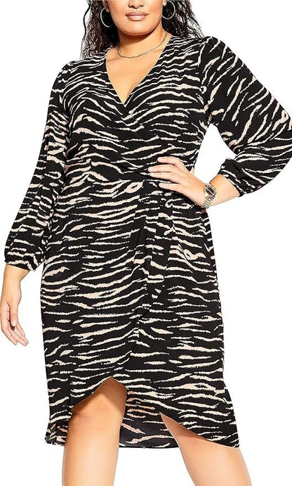 City Chic ✨  Faux Wrap Animal Print Dress ✨  – Brown/Black Size XXL 24 RRP $149