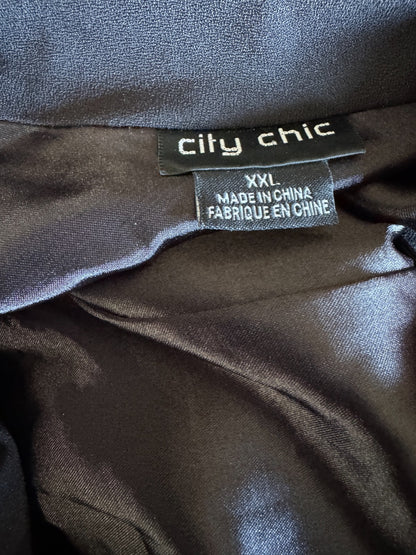 City Chic Black One Shoulder Top  Asymmetrical Peplum Flowy Sleeve Plus Size 24