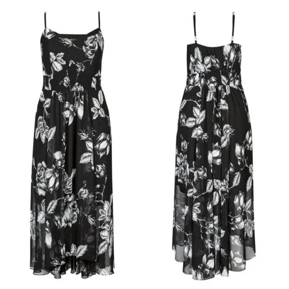 City Chic Mono Rose Maxi Dress Black/White Plus Size XL 22 New RRP $159