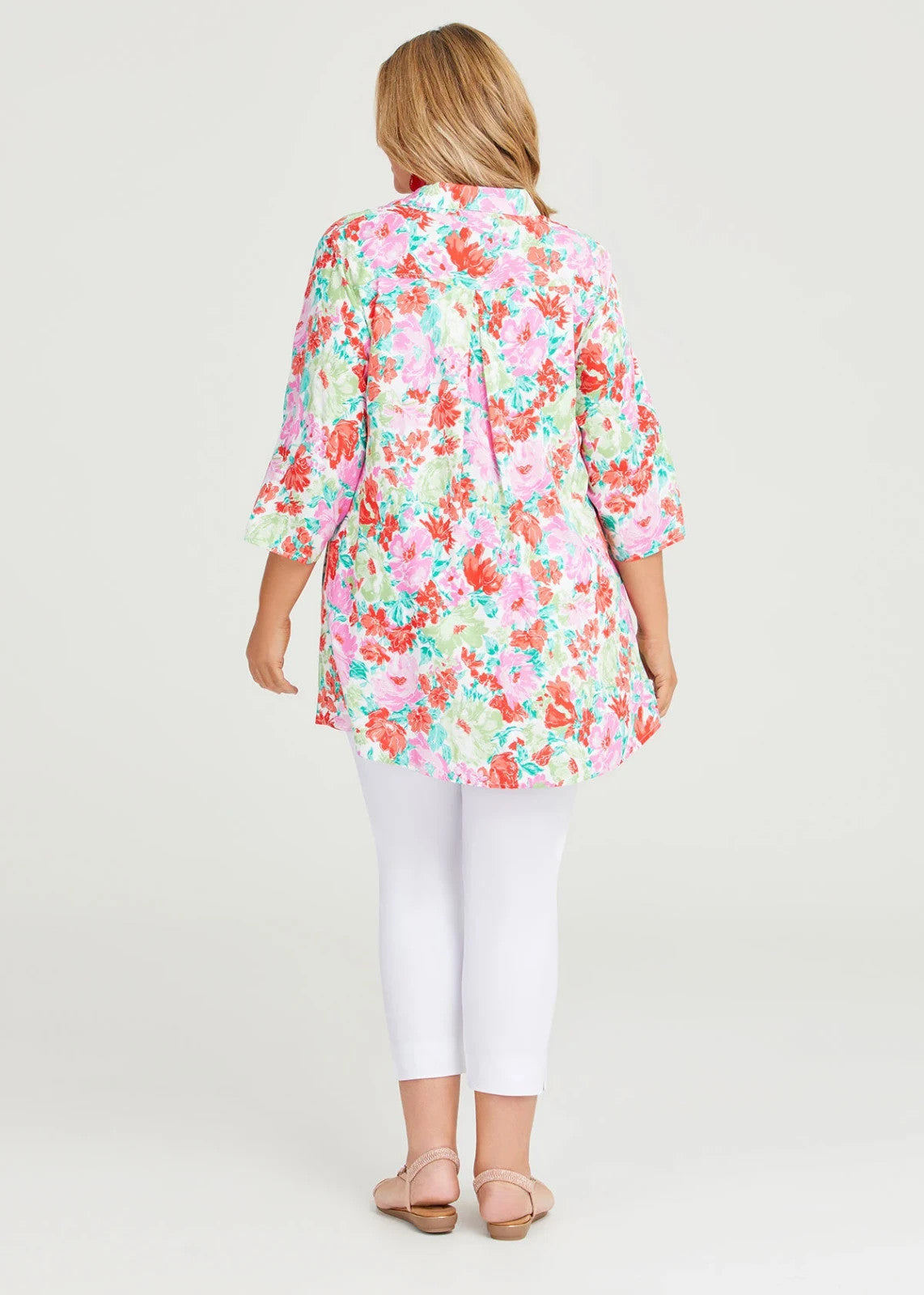 Taking Shape Spring Floral Natural Shirt in Red Floral Plus Size 12 RRP $140