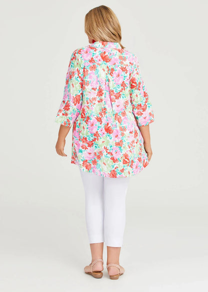 Taking Shape Spring Floral Natural Shirt in Red Floral Plus Size 12 RRP $140