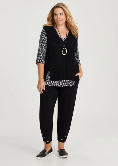 Taking Shape Mini Spot 3/4 Sleeve Natural Top Black/White Print Size 24 NEW $99