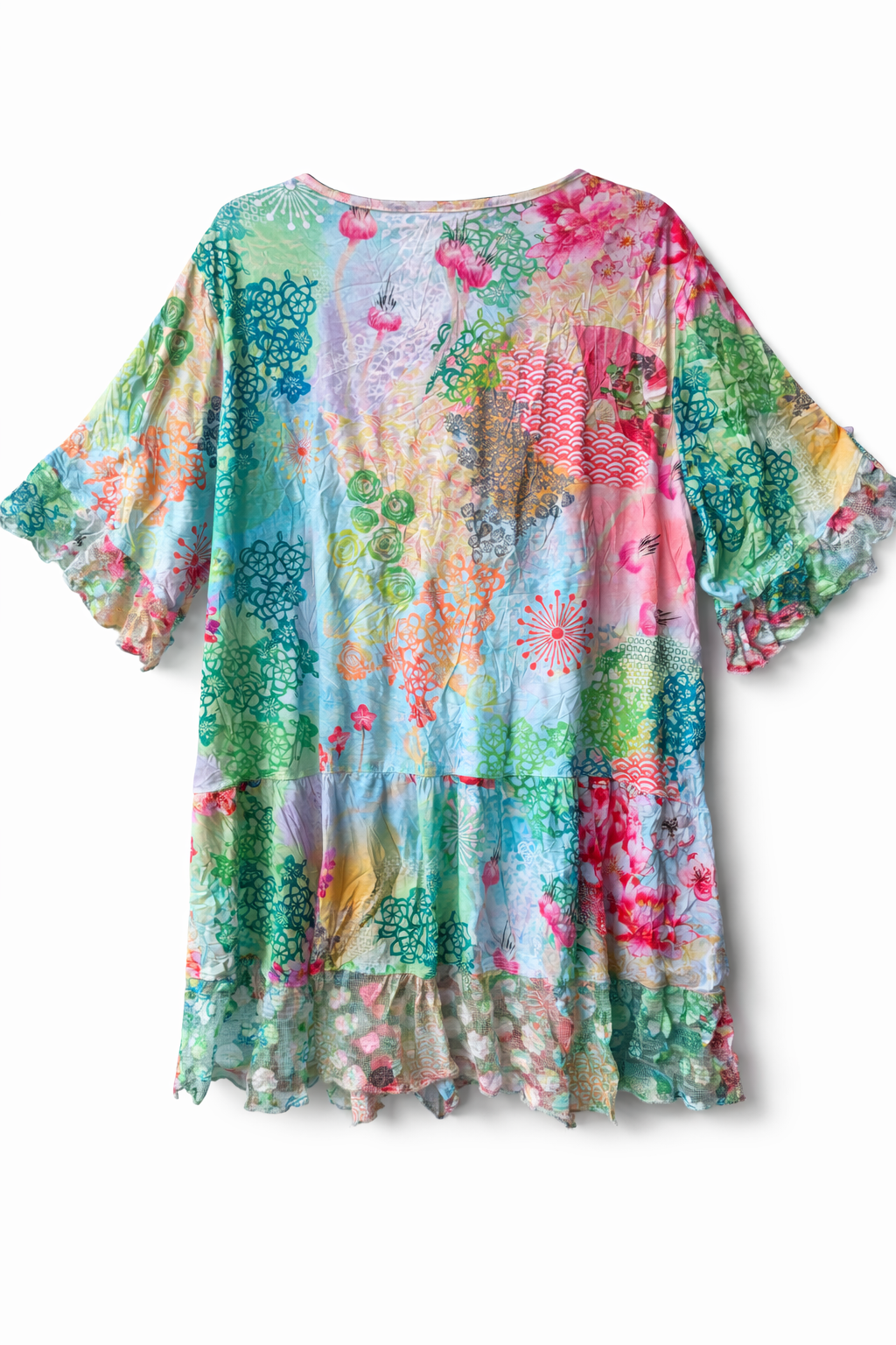 Taking Shape Dazzle Boho Lace Tunic Plus Size 12 Floral Mesh Trim Tassel Top